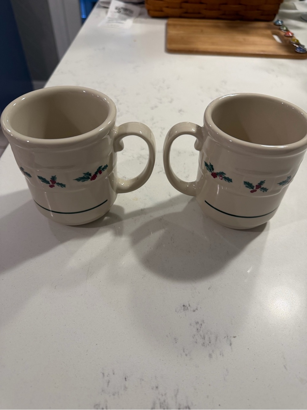 Longaberger Ceramic Holiday Holly Mugs - Set of 2 - Picture 3 of 4